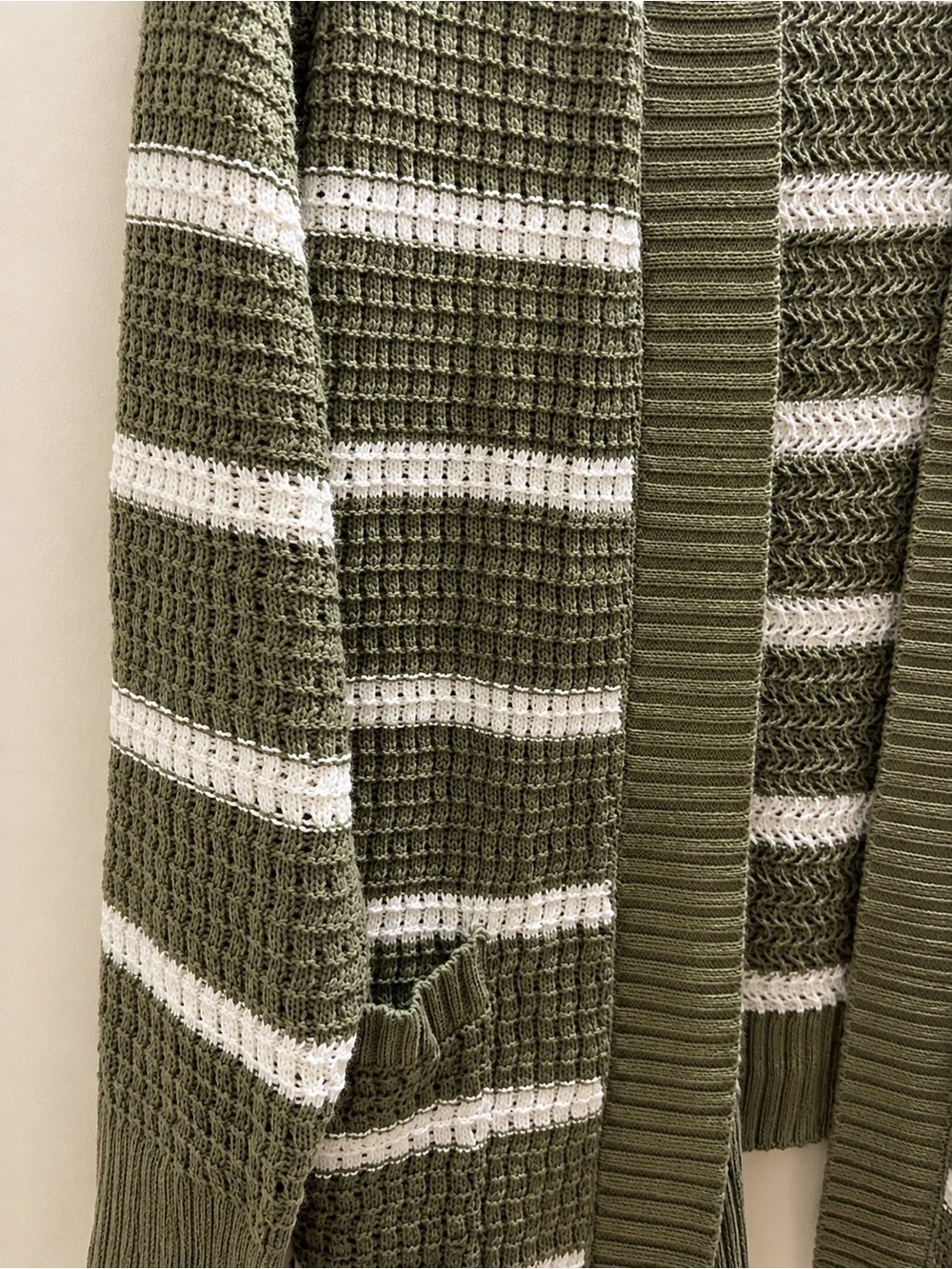 American Eagle Outfitters Olive & Cream Striped Open Cardigan - Picture 3 of 4